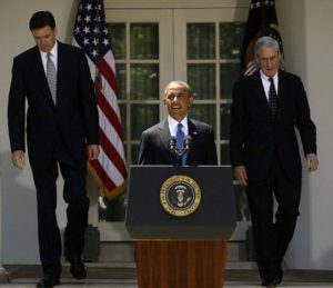 Robert Mueller and James Comey Attending the Press Conference along with Barack Obama