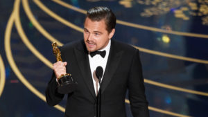 Leonardo DiCaprio giving Oscar Speech